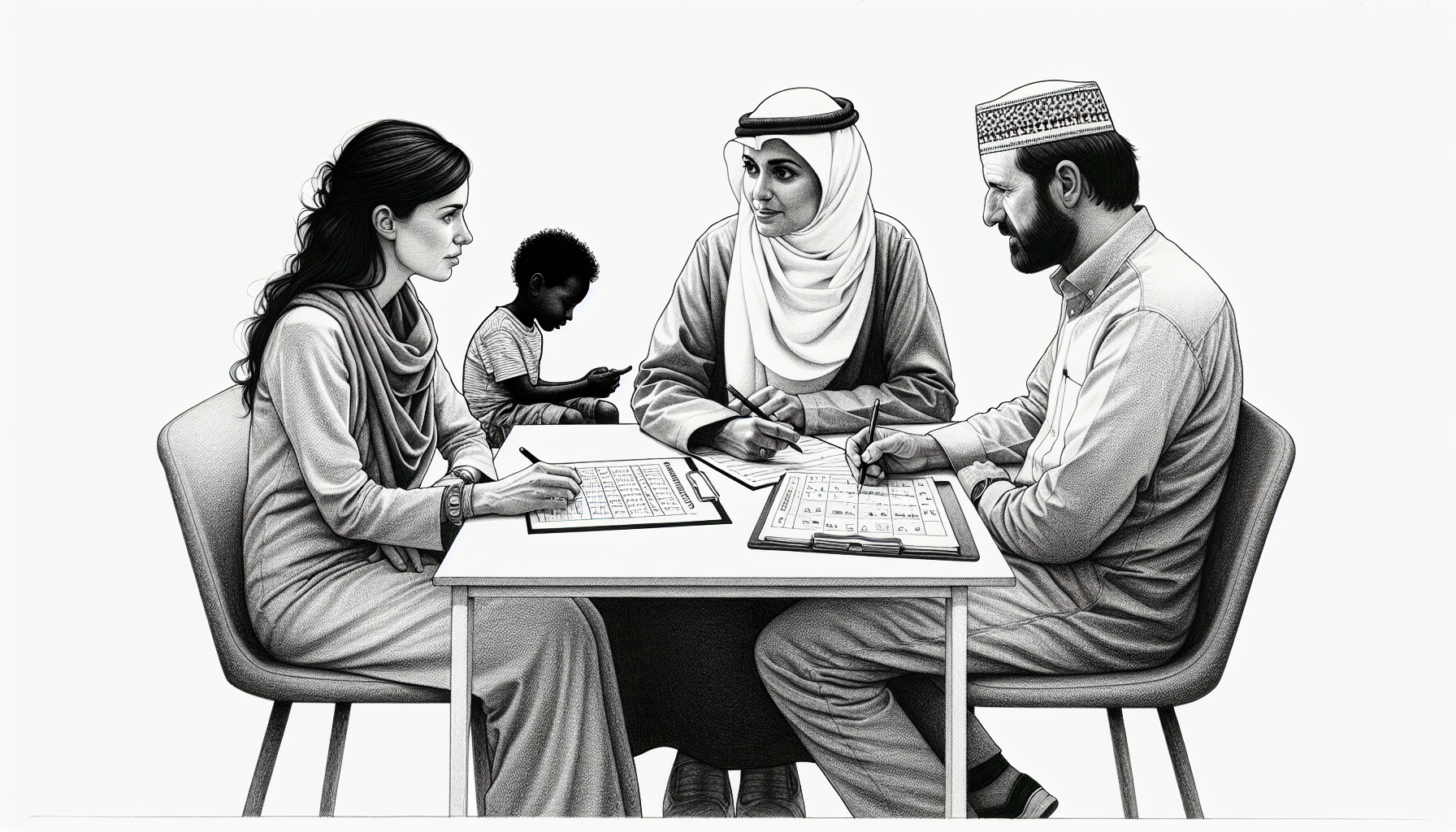 Pencil sketch illustration for: Caregiver Collaboration in ABA: Buy-In, Training, and Real-World Follow-Through