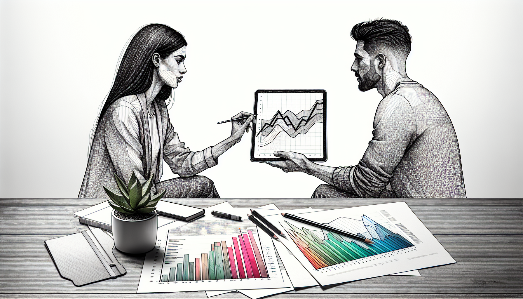 Pencil sketch illustration for: Data Visualization & Analytics in ABA: Graphs, Dashboards, and Decision-Making That Work