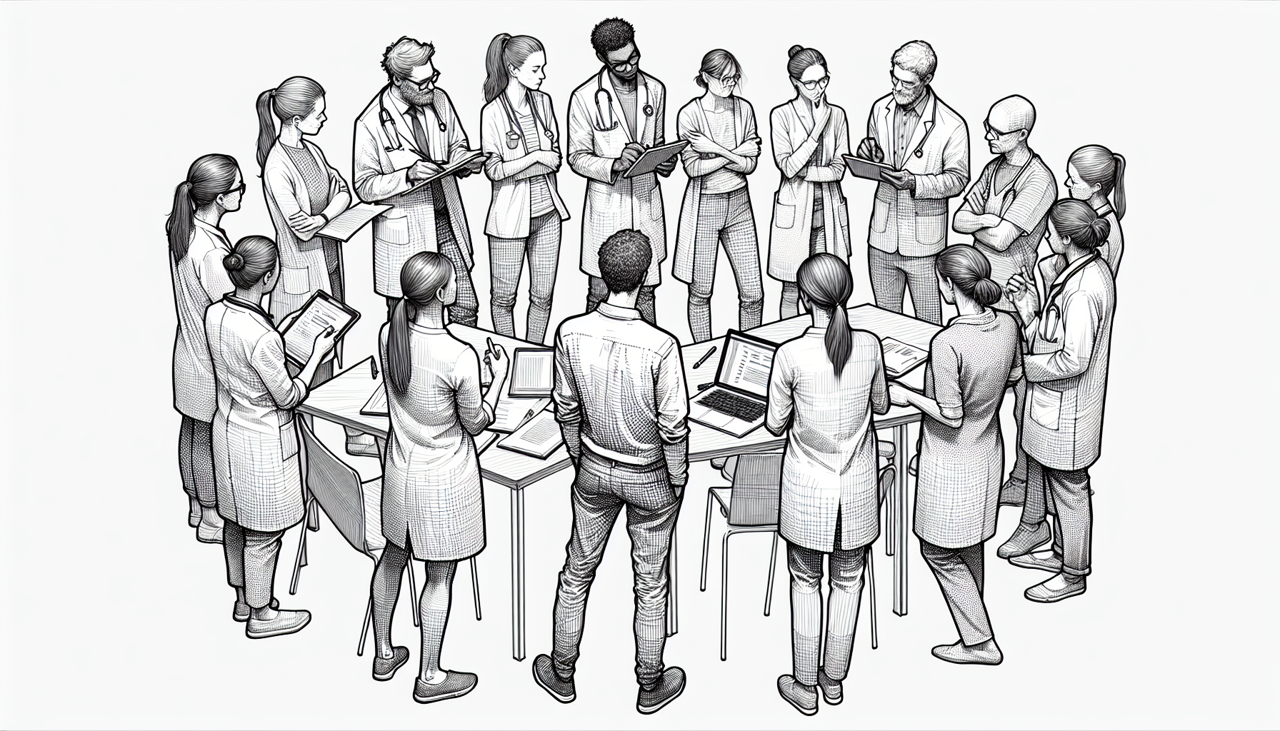 Pencil sketch illustration for: Implementing New Tech in an ABA Clinic: Adoption, Training, and Change Management