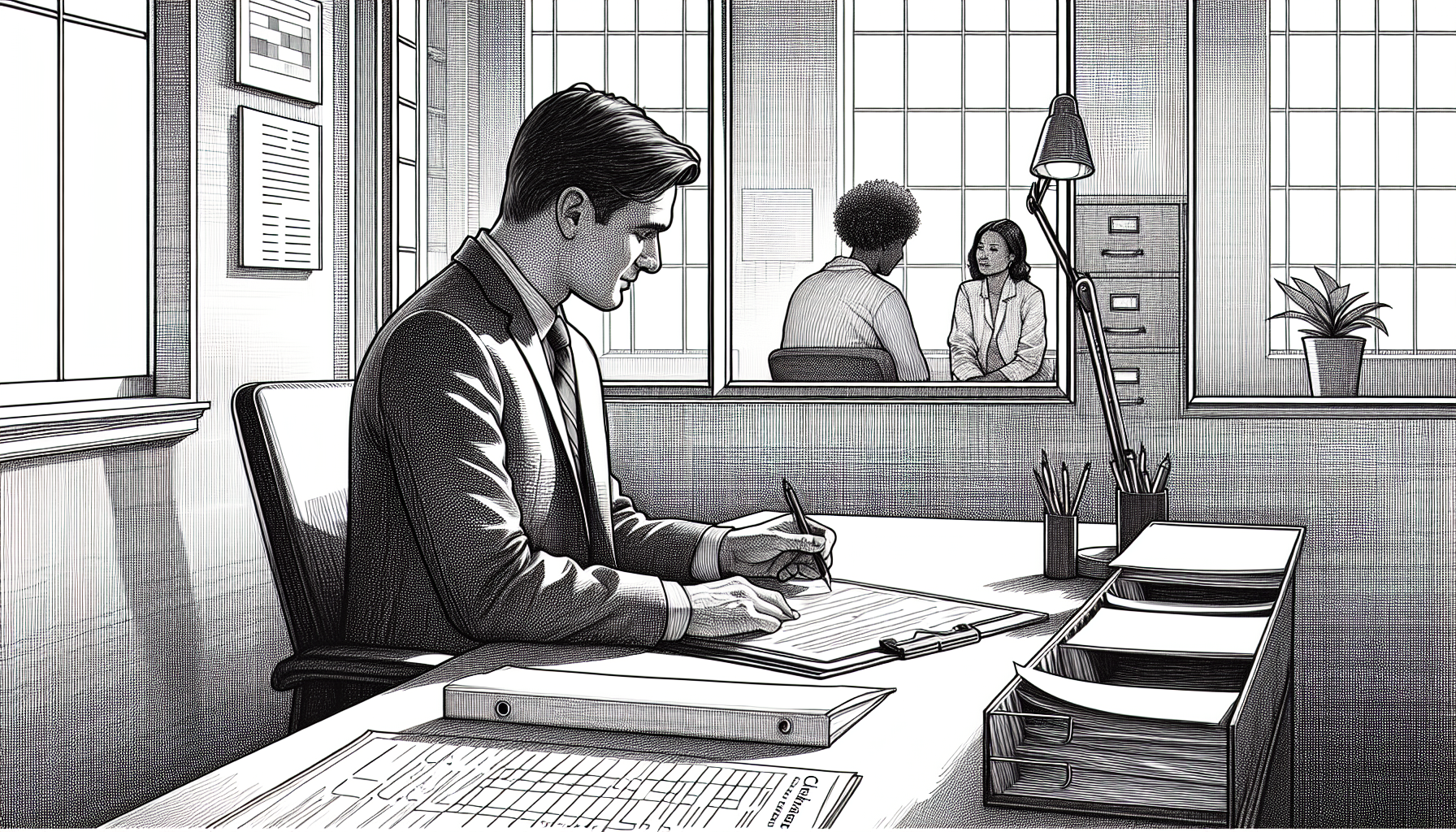 Pencil sketch illustration for: Ethics & Compliance for ABA Businesses: Billing, Supervision, and Risk Reduction