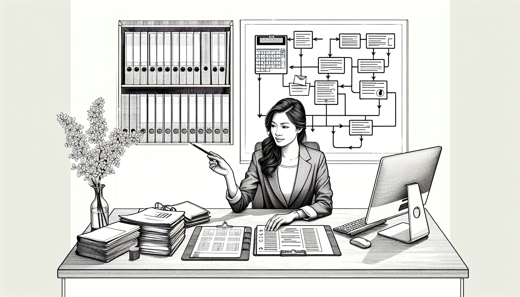 Pencil sketch illustration for: Operations & Systems in ABA: SOPs, Processes, and Clinic Considerations