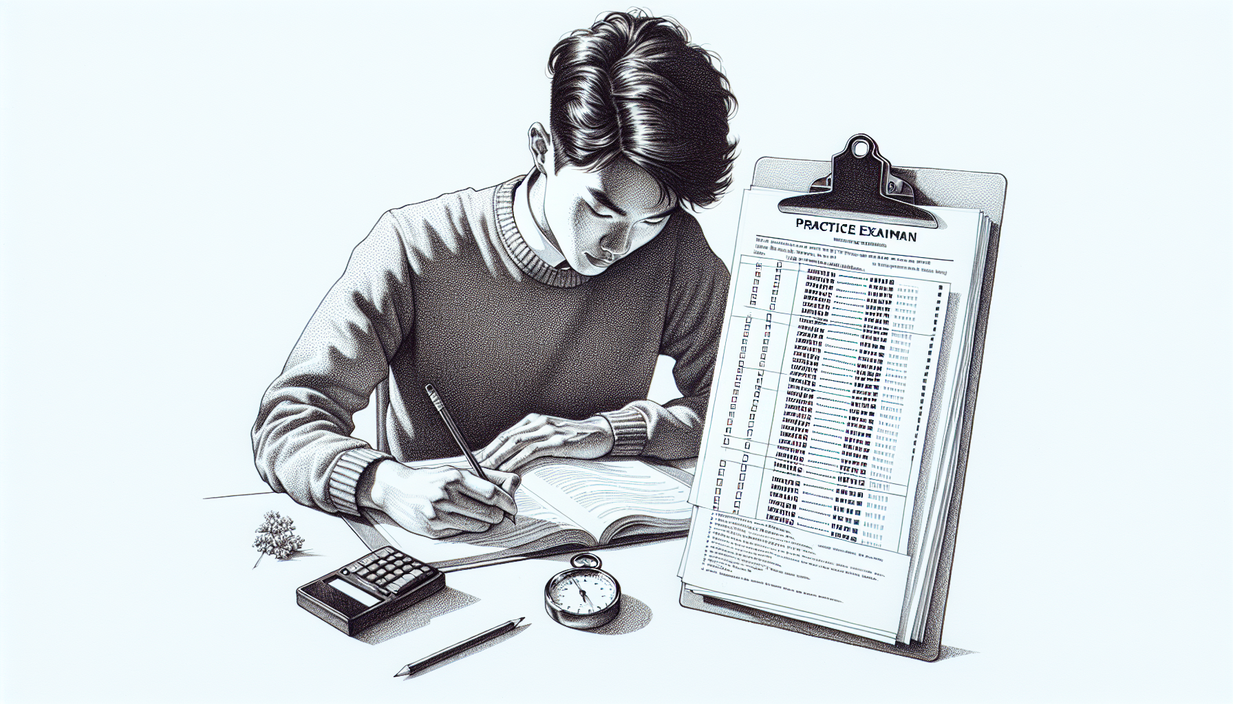 Pencil sketch illustration for: Mock Exam Practice for the BCBA Exam: How to Use Mocks to Raise Your Score Fast: Tools, Templ