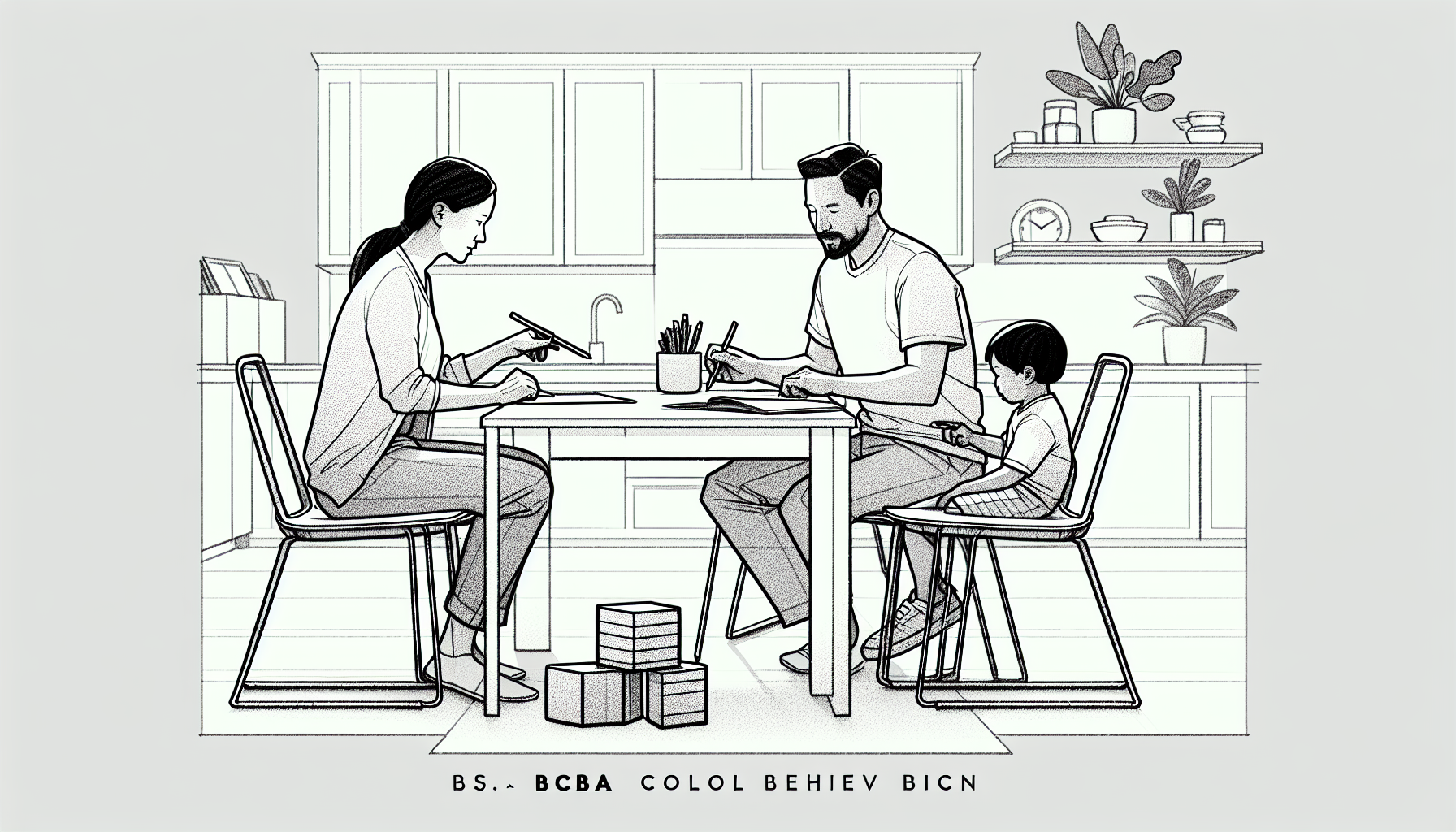 Pencil sketch illustration for: Caregiver Collaboration in ABA: Buy-In, Training, and Real-World Follow-Through: Real-World E