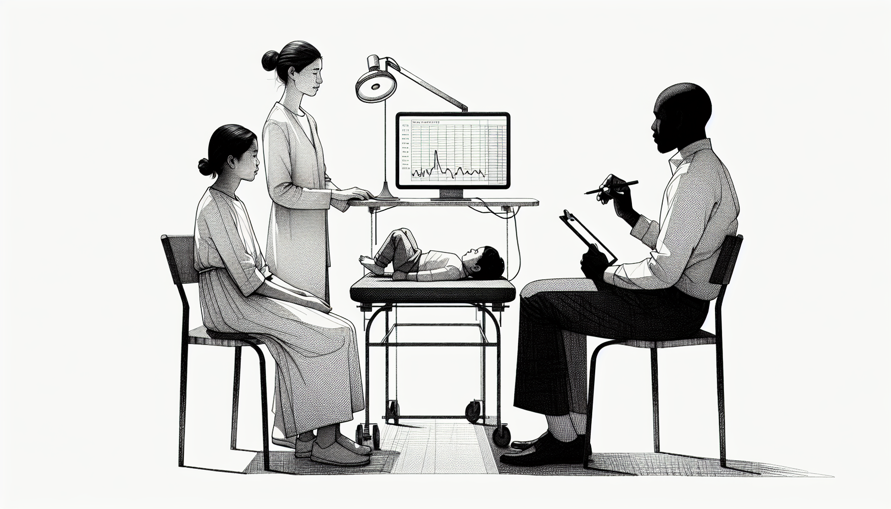 Pencil sketch illustration for: Implementing New Tech in an ABA Clinic: Adoption, Training, and Change Management: Tools, Tem