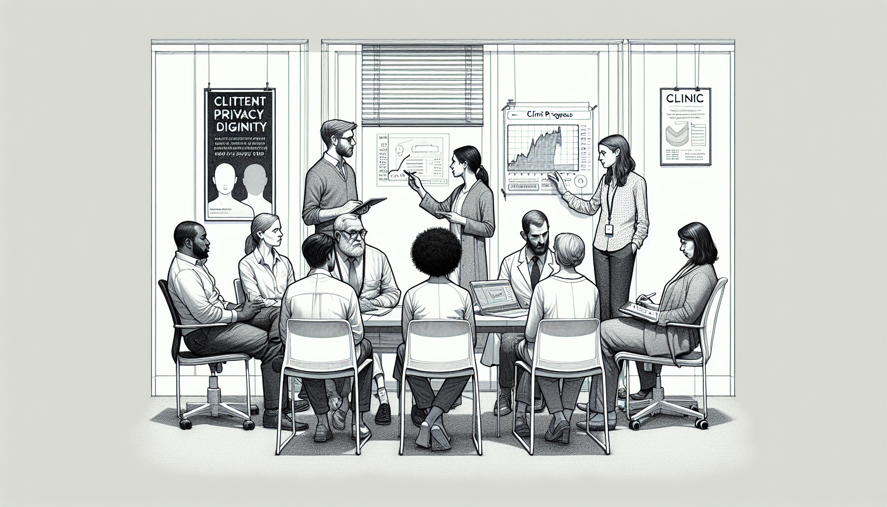 Pencil sketch illustration for: Implementing New Tech in an ABA Clinic: Adoption, Training, and Change Management: Real-World