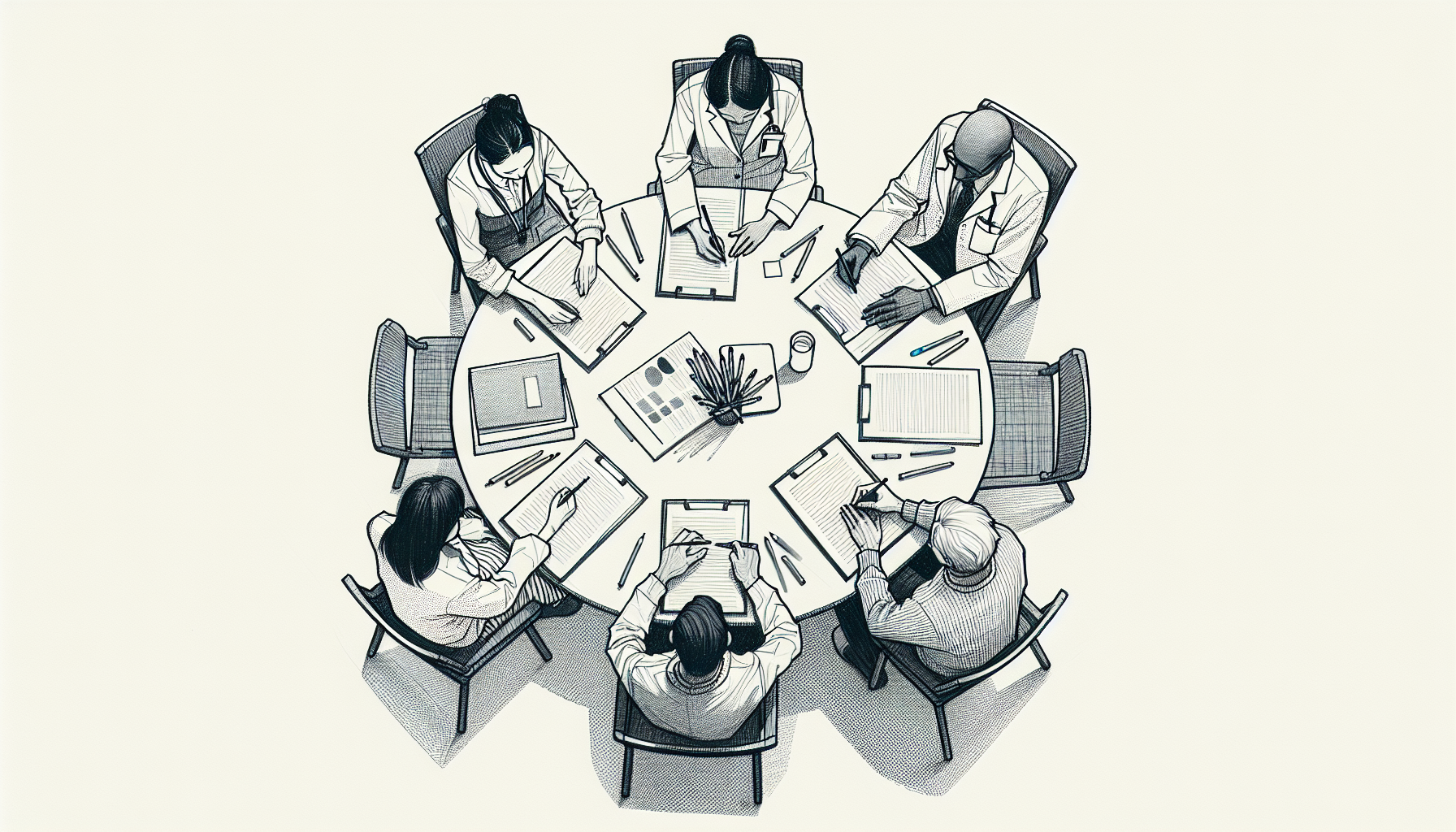 Pencil sketch illustration for: Interdisciplinary Practice in ABA: Collaborating With SLPs, OTs, Schools, and Physicians: Too