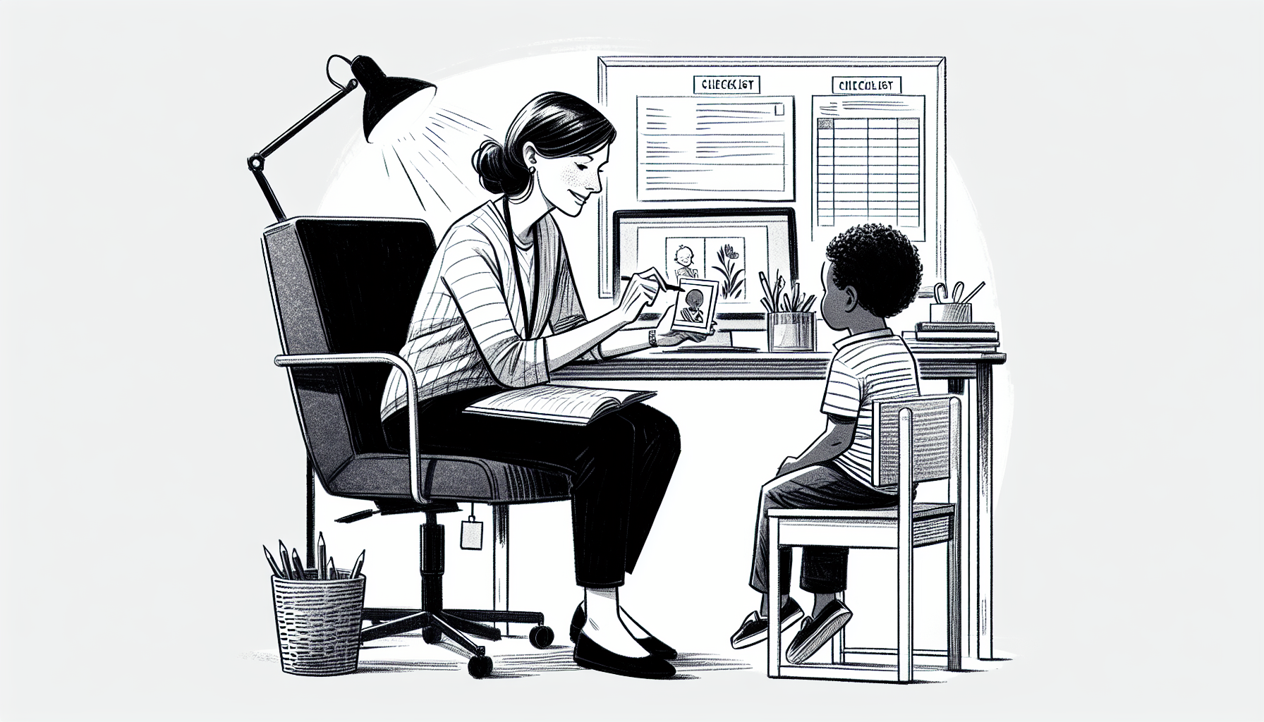 Pencil sketch illustration for: Skill Acquisition in ABA: Programs, Targets, Prompting, and Generalization: Tools, Templates,