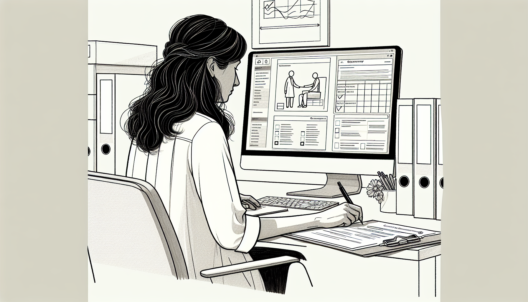 Pencil sketch illustration for: Operations & Systems in ABA: SOPs, Processes, and Clinic Considerations: Real-World Exam