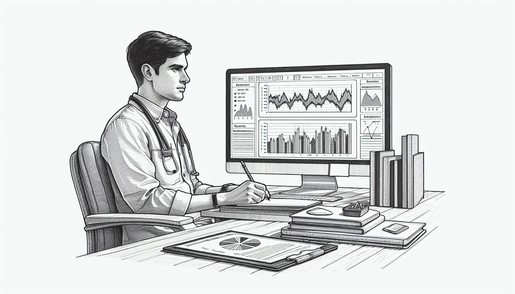 Pencil sketch illustration for: ABA Software & Tools Guide: Choosing, Setting Up, and Using Tech Without the Headaches: