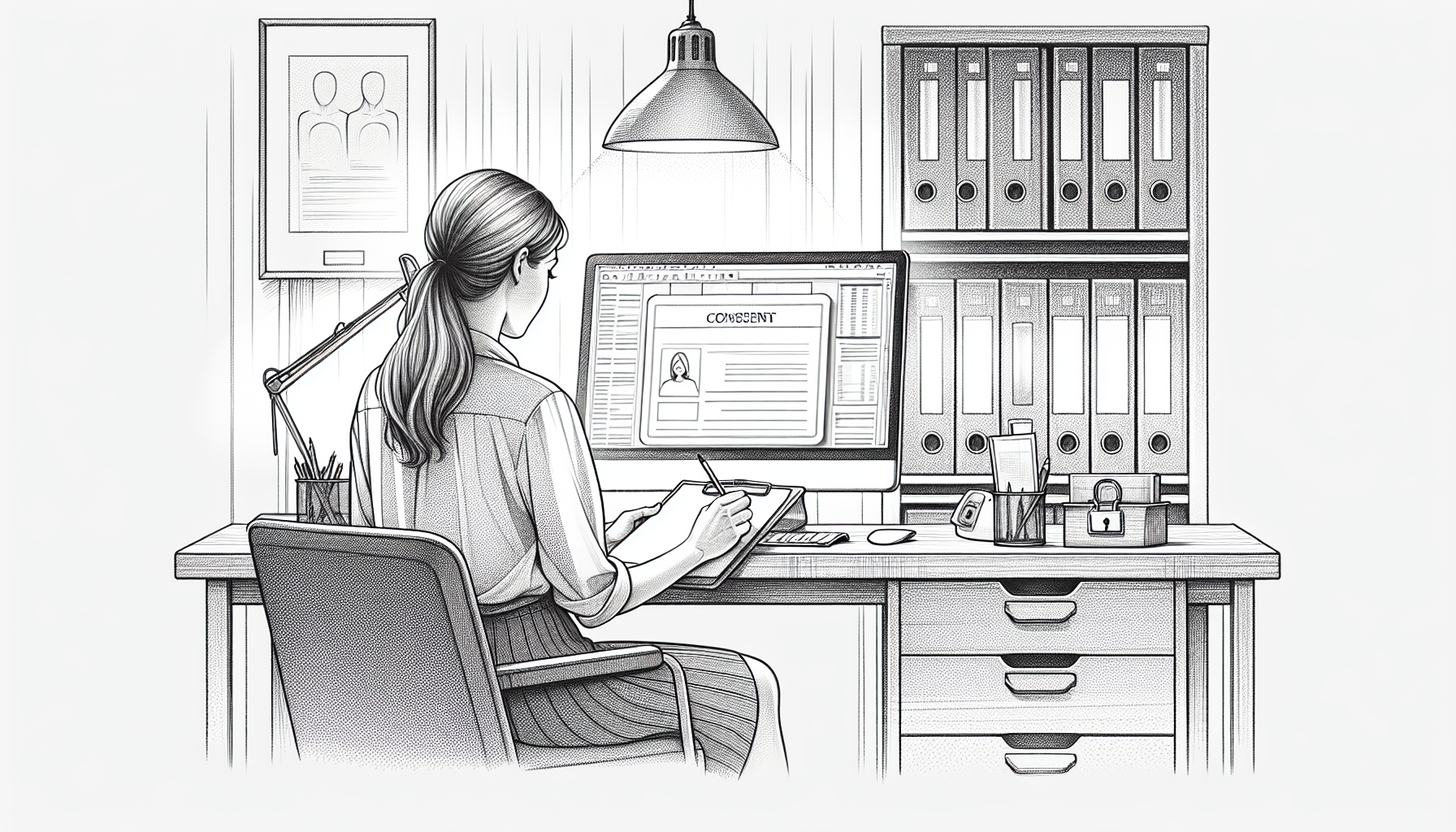 Pencil sketch illustration for: Ethical Documentation Workflows in ABA: Tech, Templates, and Privacy Basics: Real-World Examp