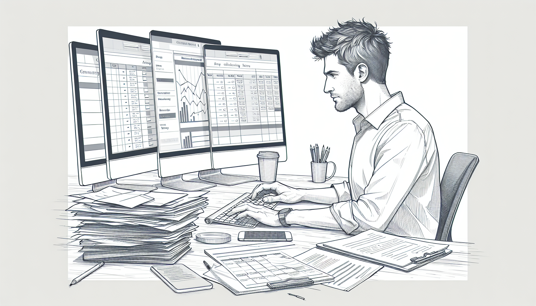 Pencil sketch illustration for: Workload & Scheduling Optimization in ABA: Caseloads, Schedules, and Burnout Prevention: