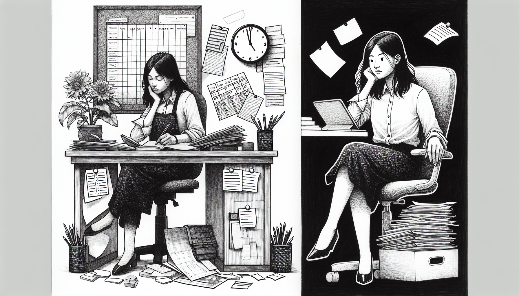 Pencil sketch illustration for: Workload & Scheduling Optimization in ABA: Caseloads, Schedules, and Burnout Prevention: