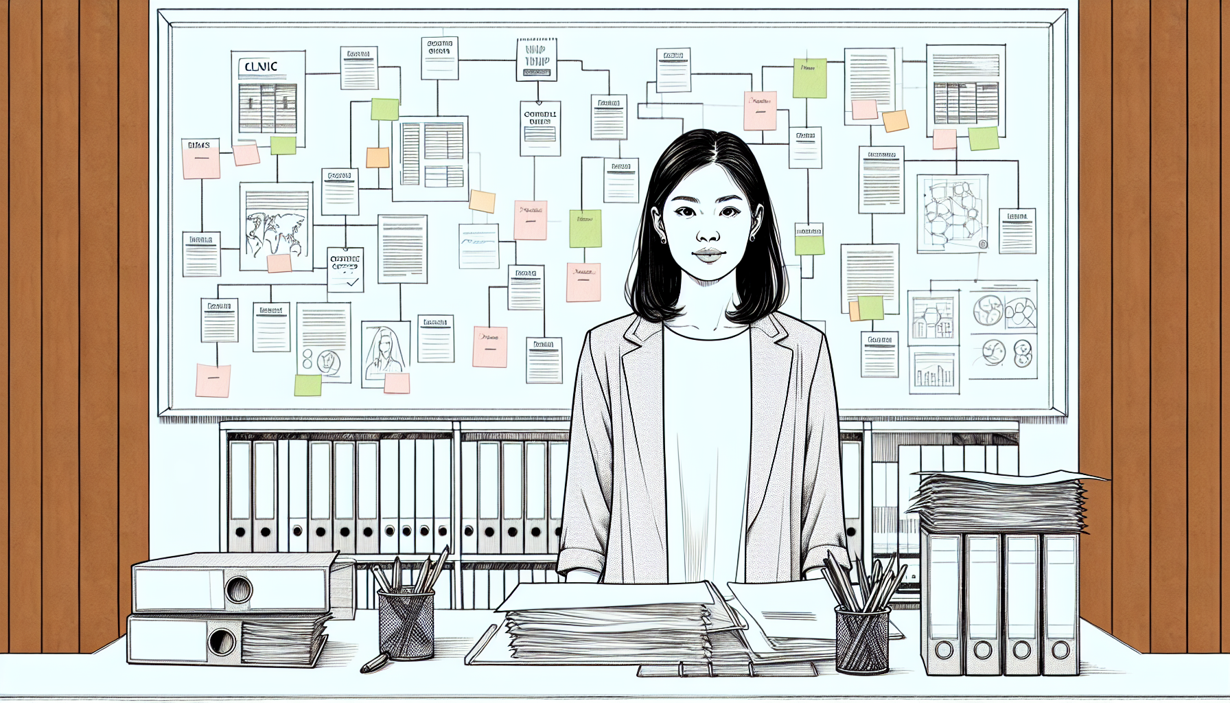 Pencil sketch illustration for: Operations & Systems in ABA: SOPs, Processes, and Clinic Considerations: Tools, Template