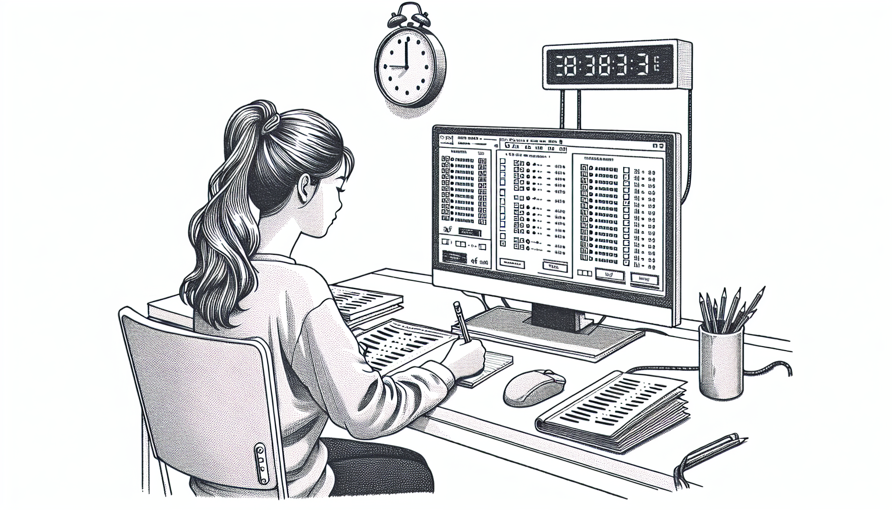 Pencil sketch illustration for: BCBA Exam Strategies & Skills: Timing, Elimination, and Test-Day Tactics: Common Mistake