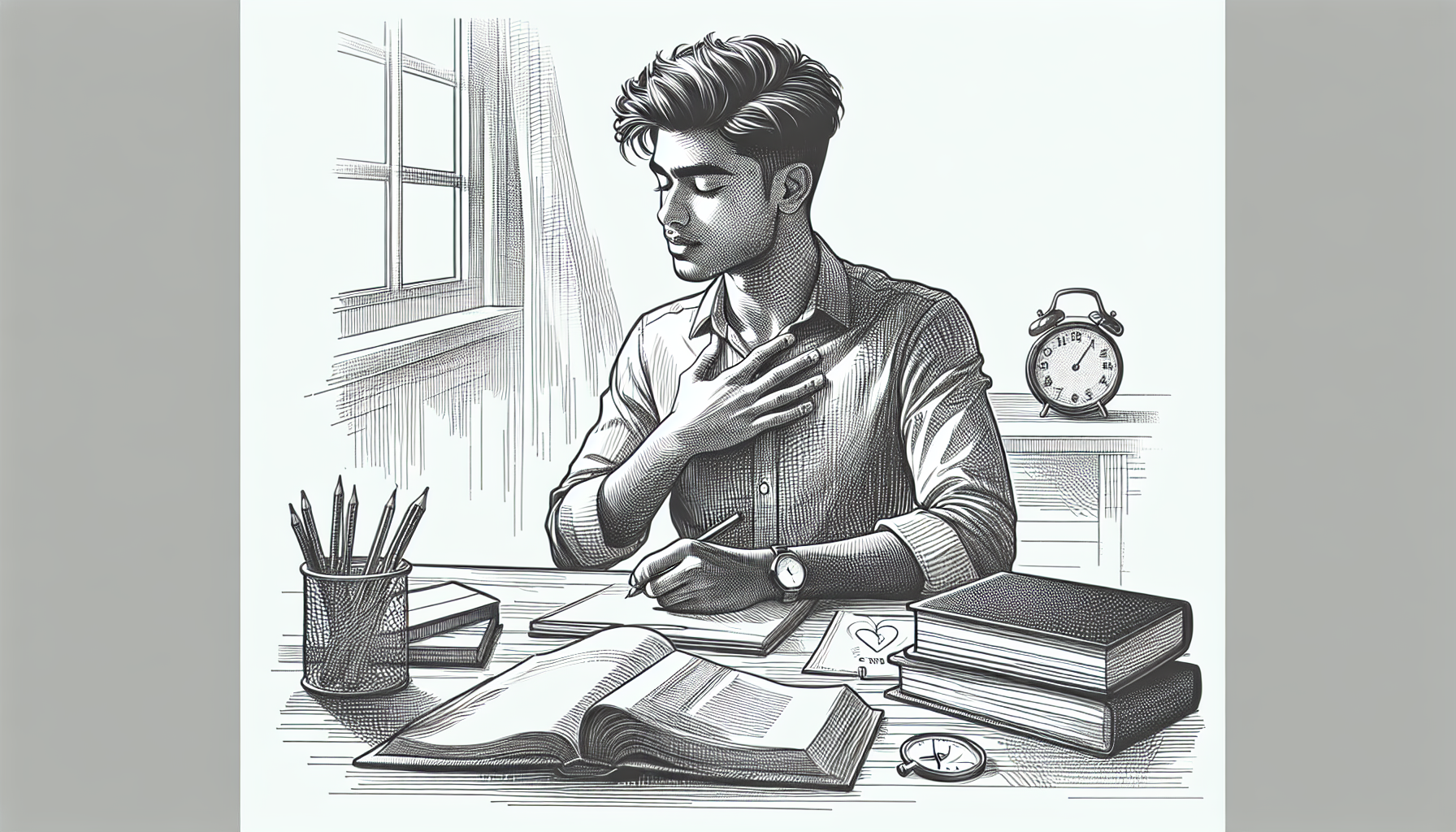 Pencil sketch illustration for: Stress Management & Exam Mindset: How to Stay Calm, Consistent, and Confident: Common Mi