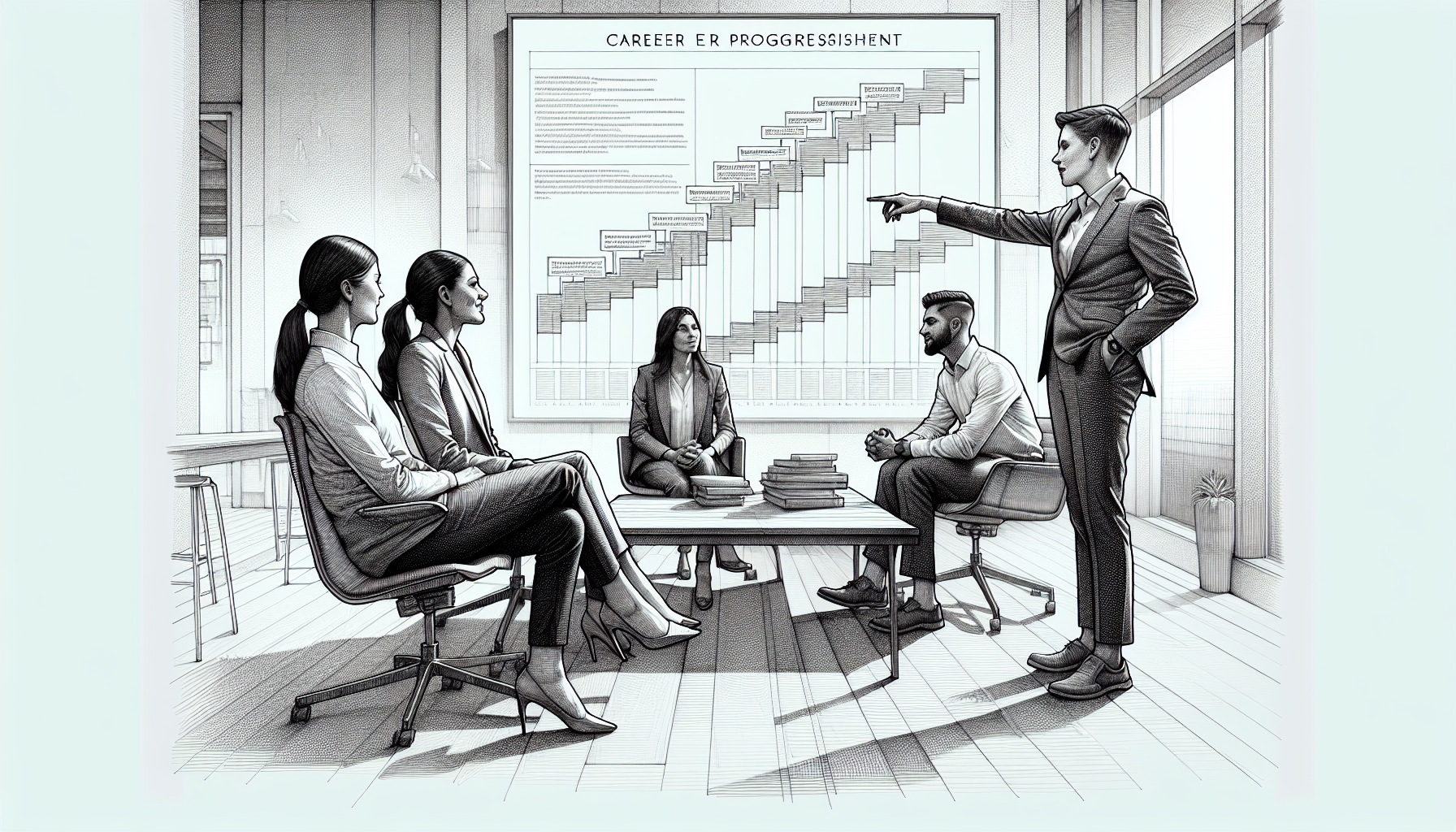 Pencil sketch illustration for: Career Pathways & Professional Growth in ABA: Ladders, Mentorship, and Pay Progression: