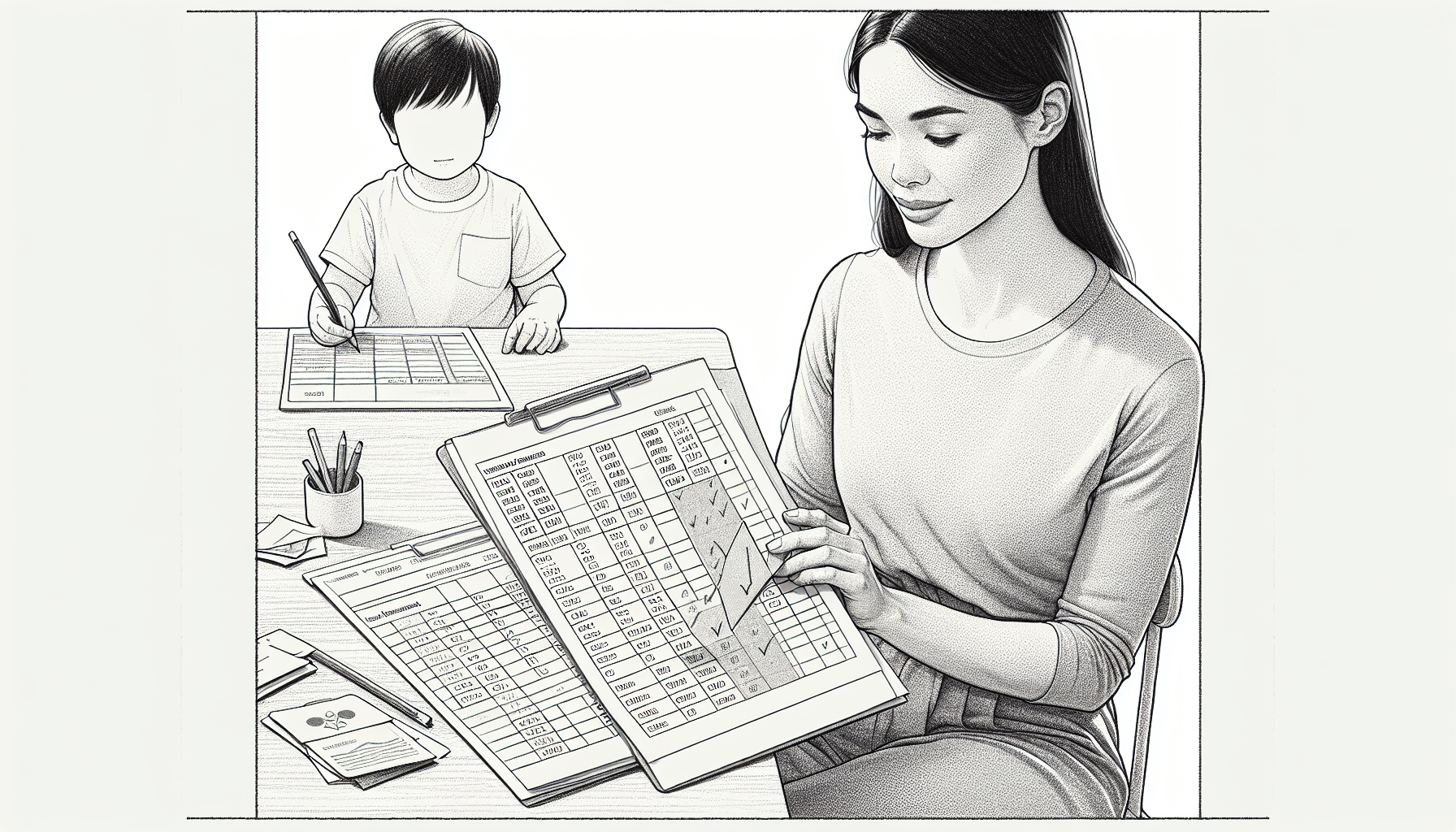 Pencil sketch illustration for: Comparison of enhanced and standard data sheets on treatment fidelity and data collection for