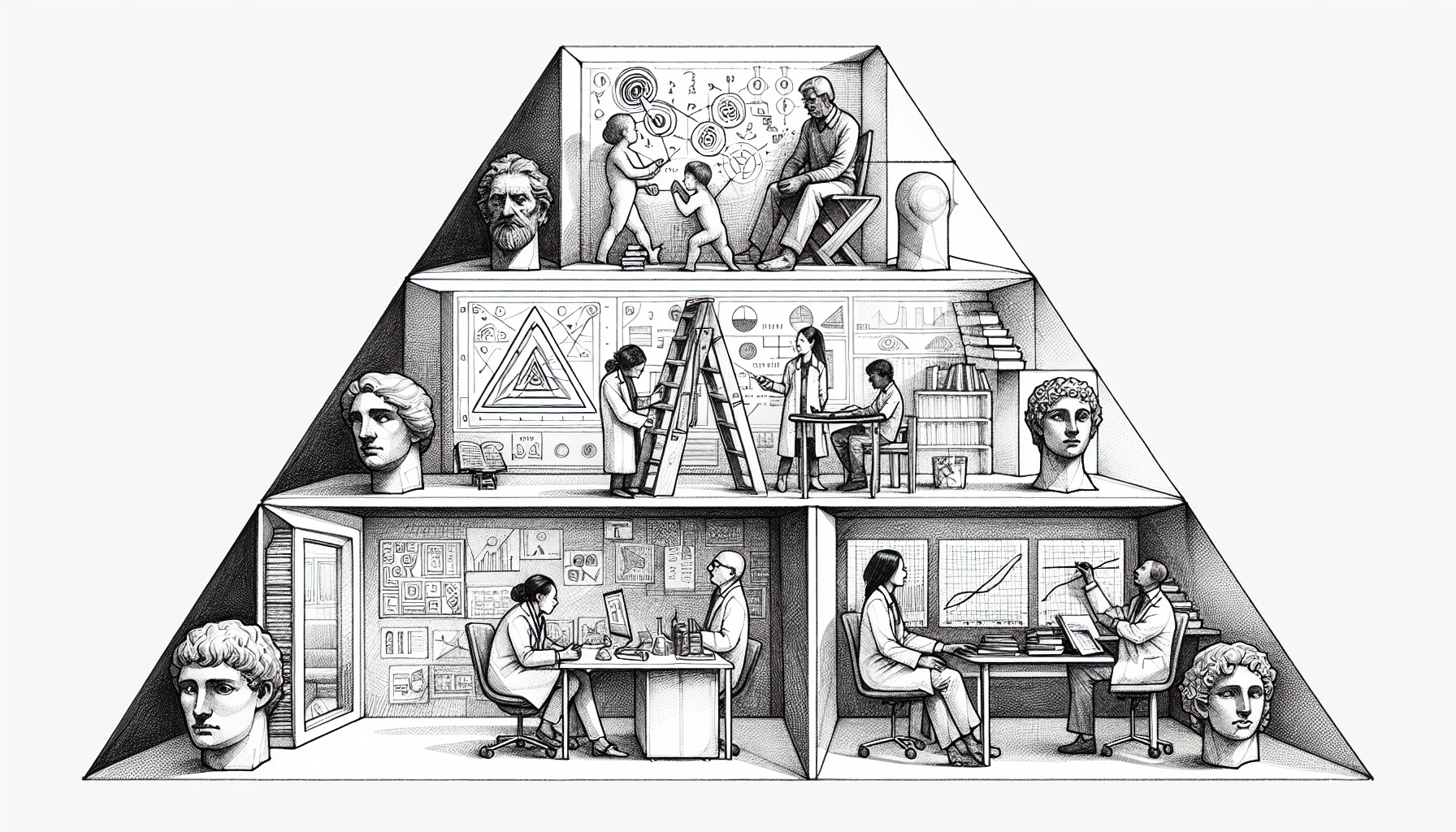 Pencil sketch illustration for: A.4. Distinguish among behaviorism, the experimental analysis of behavior, applied behavior a