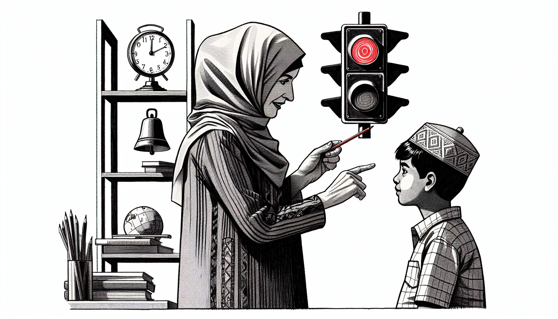 Pencil sketch illustration for: B.12. Identify examples of stimulus control.