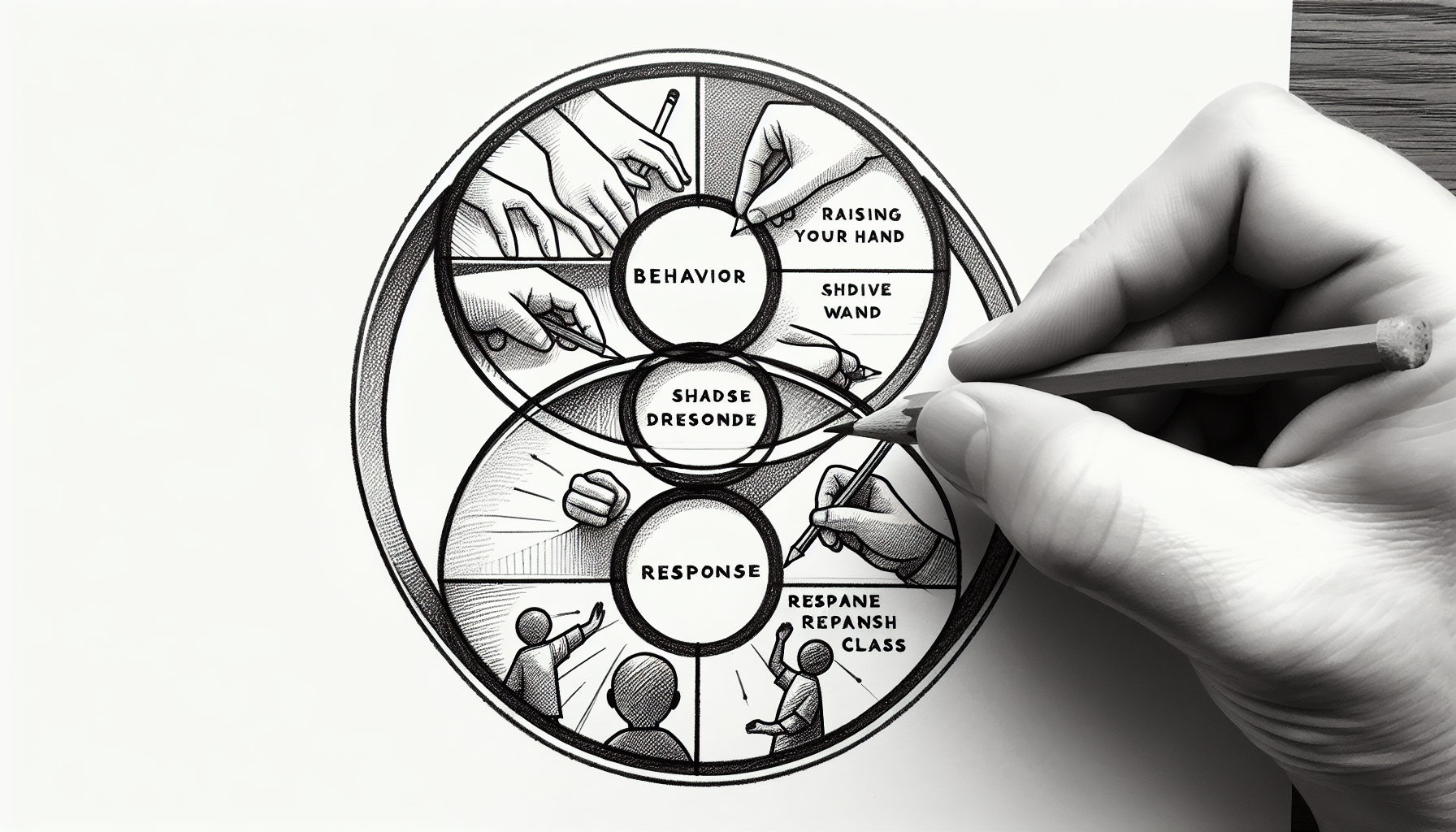 Pencil sketch illustration for: B.1. Identify and distinguish among behavior, response, and response class.