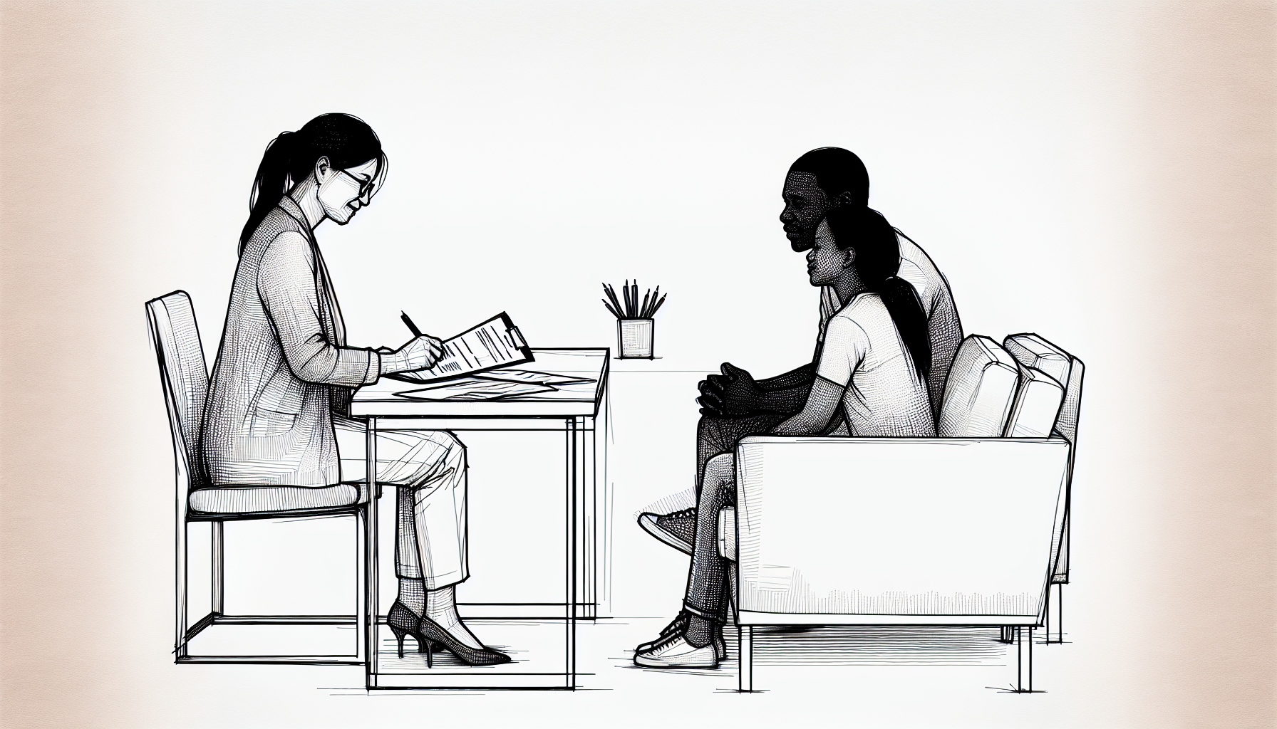 Pencil sketch illustration for: F.8. Interpret assessment data to identify and prioritize socially significant, client-inform