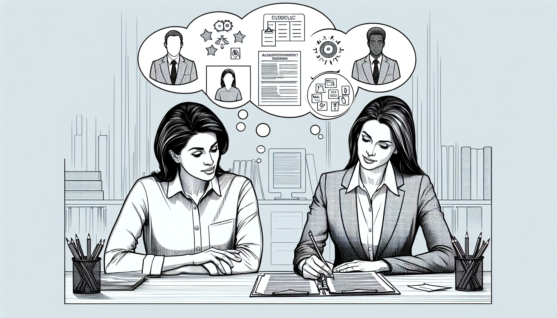 Pencil sketch illustration for: I.4. Select supervision goals based on an assessment of the supervisee’s skills, cultural var