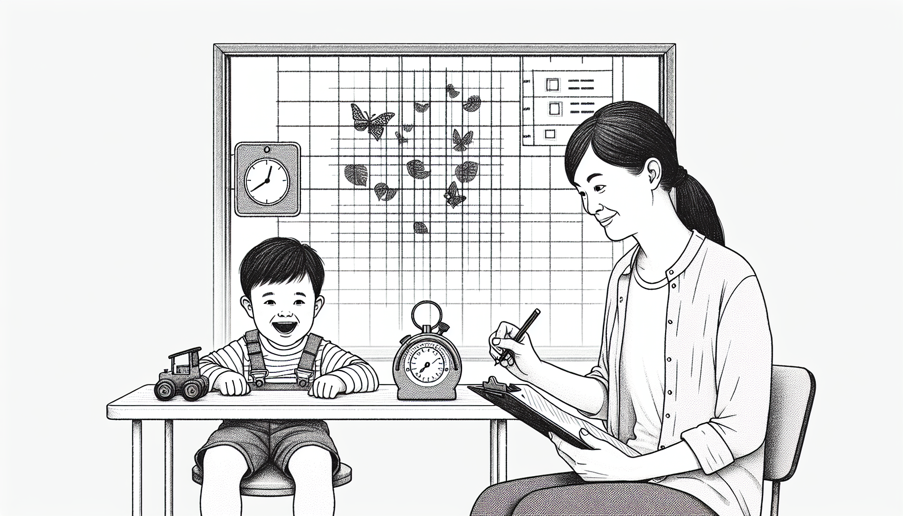 Pencil sketch illustration for: C.6. Design and apply discontinuous measurement procedures (e.g., interval recording, time sa