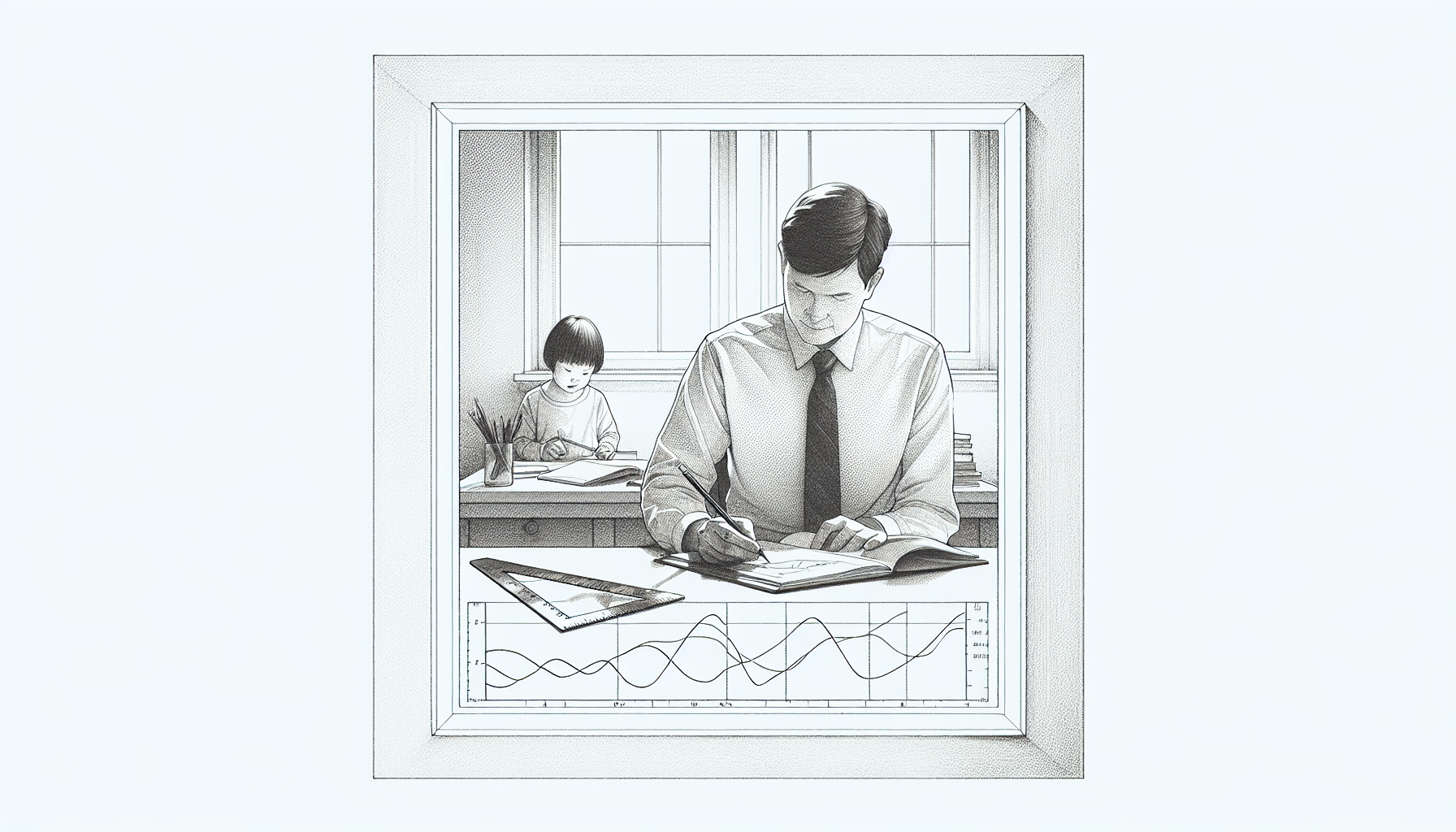 Pencil sketch illustration for: D.4. Identify the defining features of single-case experimental designs.