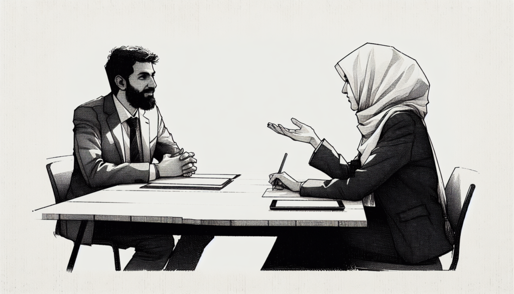 Pencil sketch illustration for: E.8. Apply interpersonal skills to establish and maintain professional relationships.