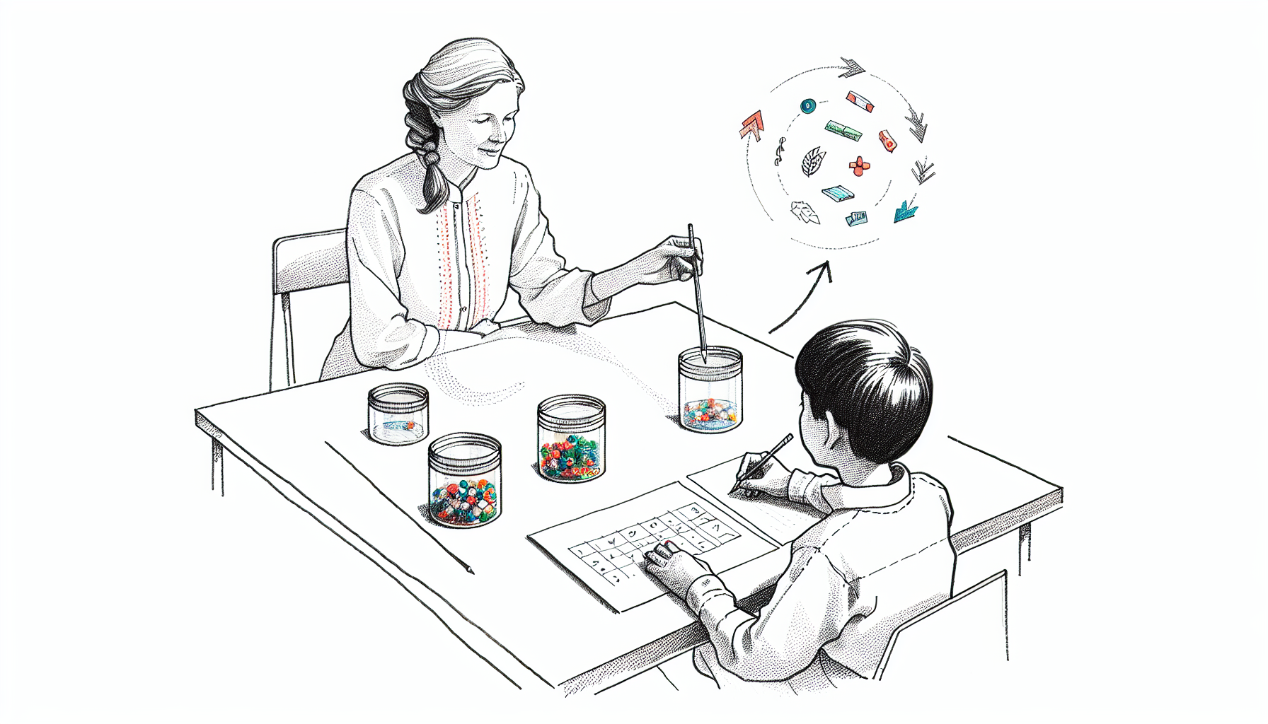 Pencil sketch illustration for: G.1. Design and evaluate positive and negative reinforcement procedures.