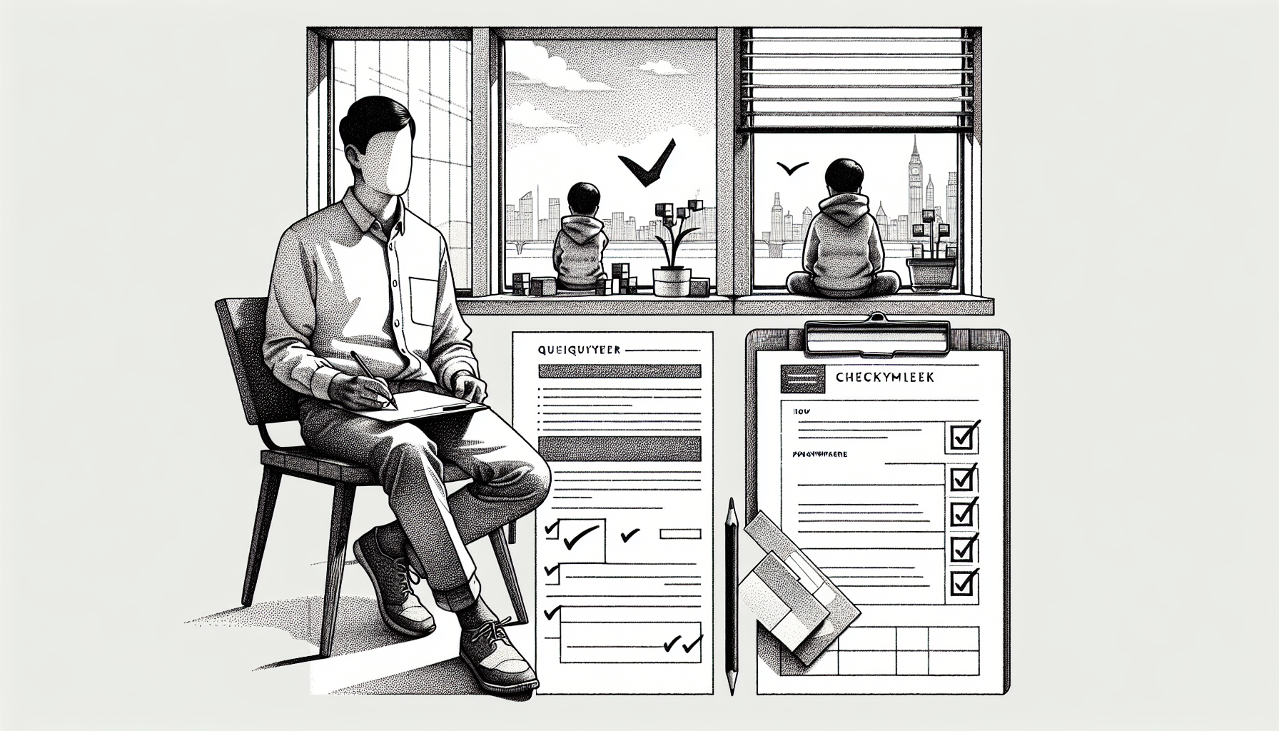 Pencil sketch illustration for: C.2. Distinguish among direct, indirect, and product measures of behavior.