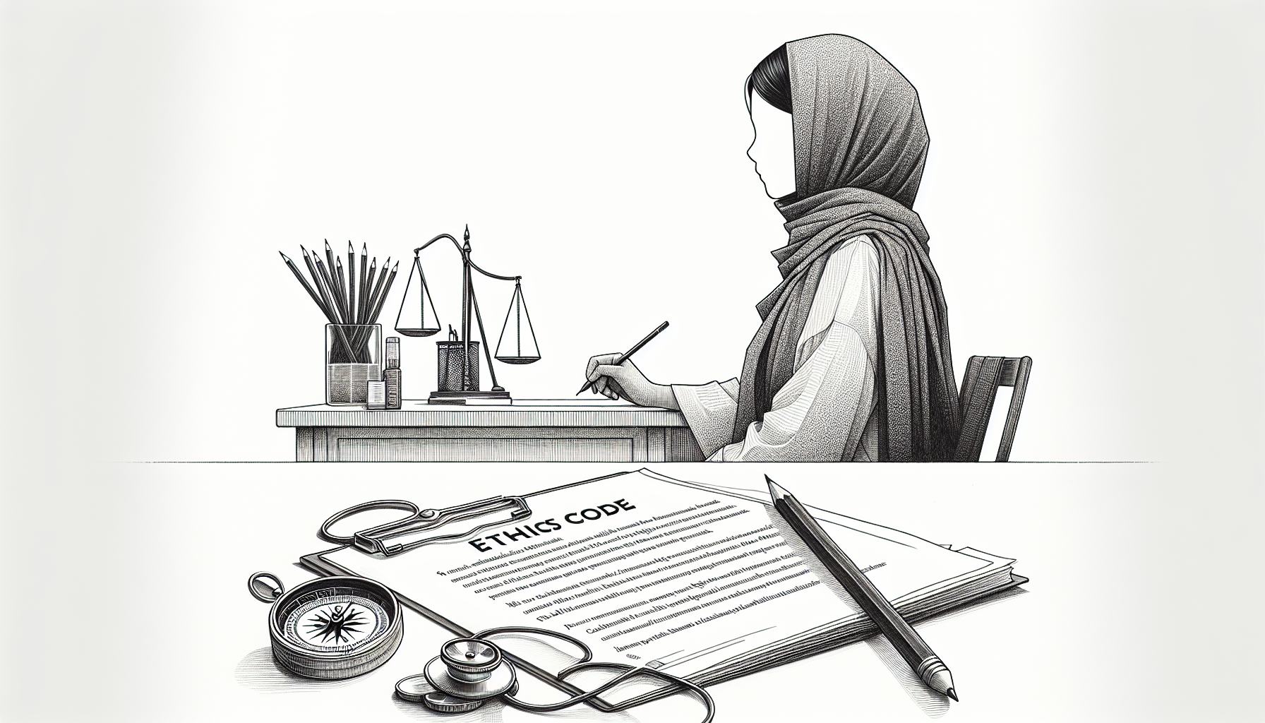 Pencil sketch illustration for: E.1. Identify and apply core principles underlying the ethics codes for BACB certificants.