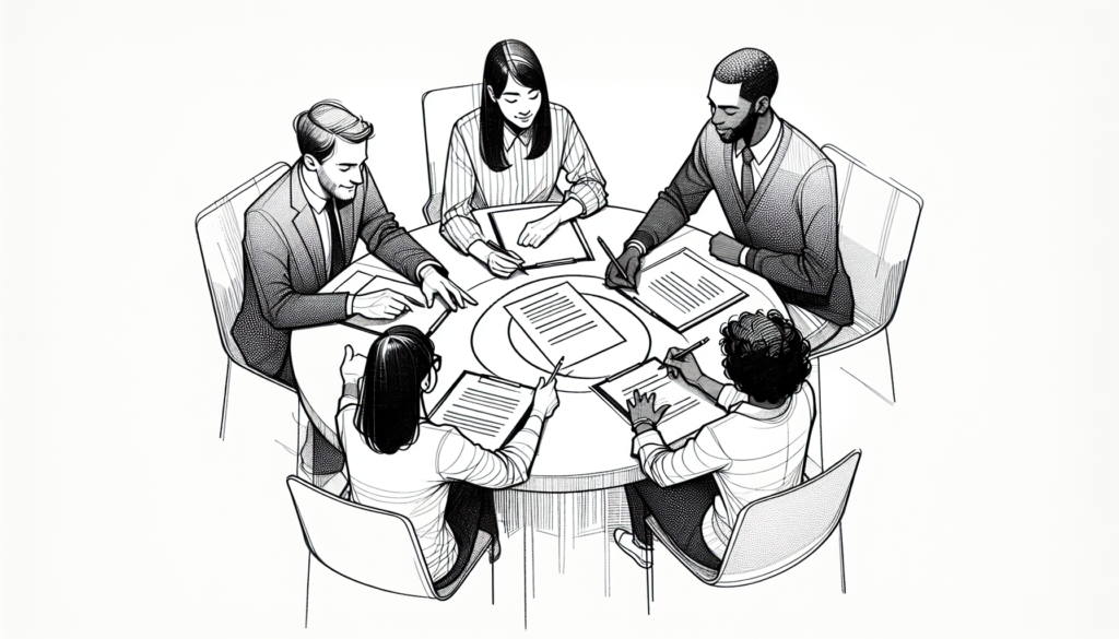 Pencil sketch illustration for: H.8. Collaborate with others to support and enhance client services.