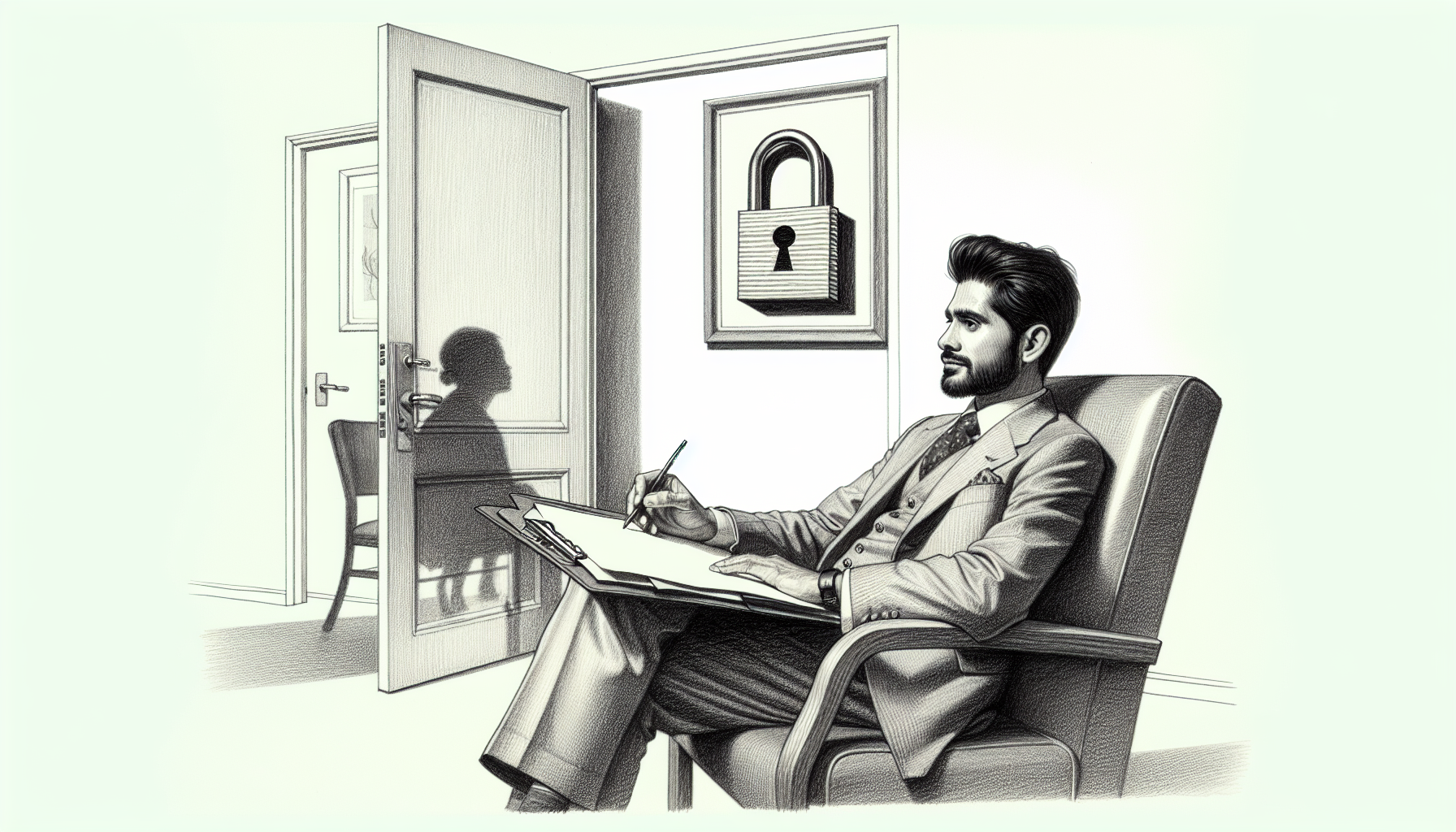 Pencil sketch illustration for: E.4. Identify and comply with requirements for collecting, using, protecting, and disclosing