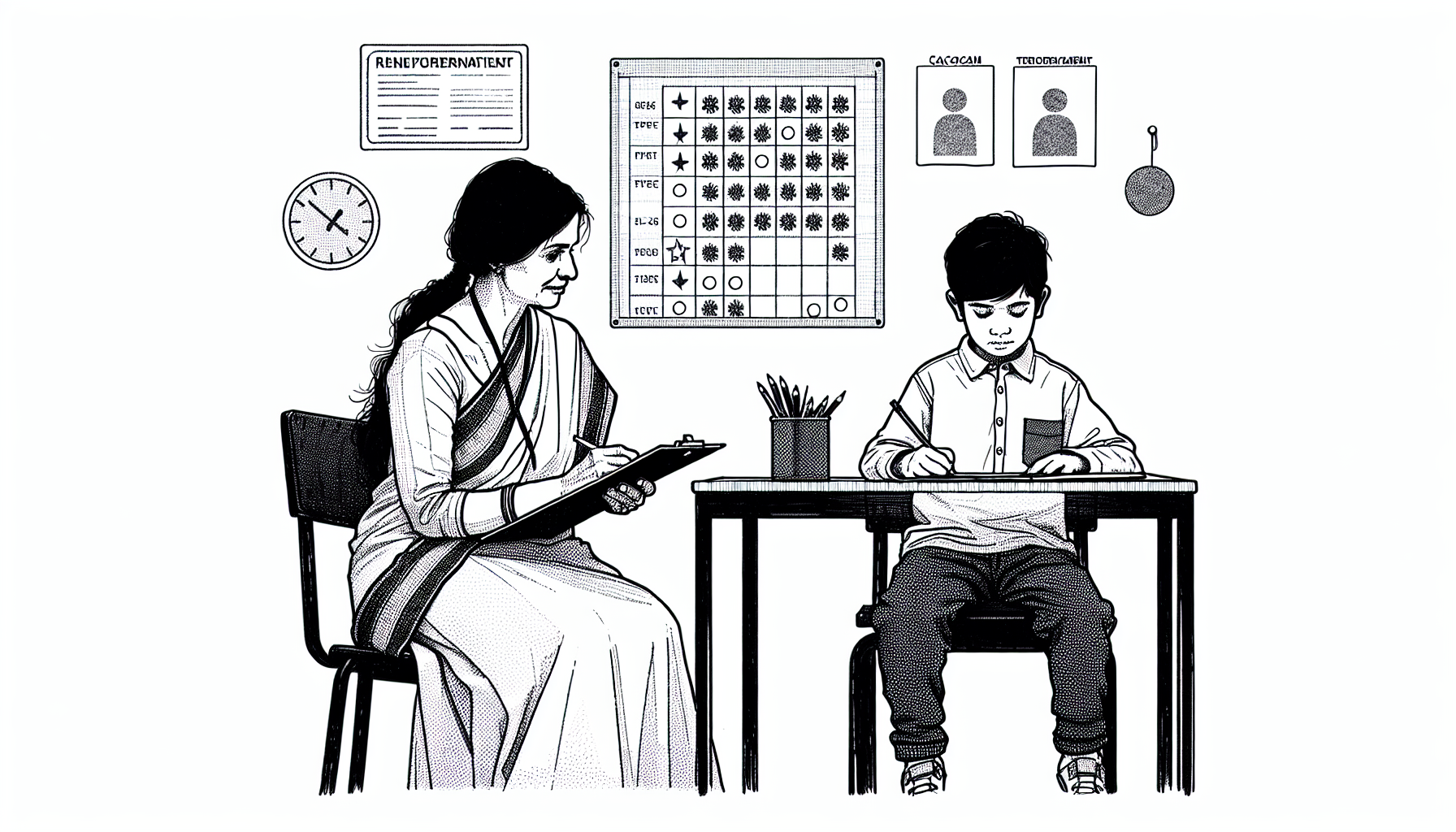 Pencil sketch illustration for: G.2. Design and evaluate differential reinforcement procedures with and without extinction.