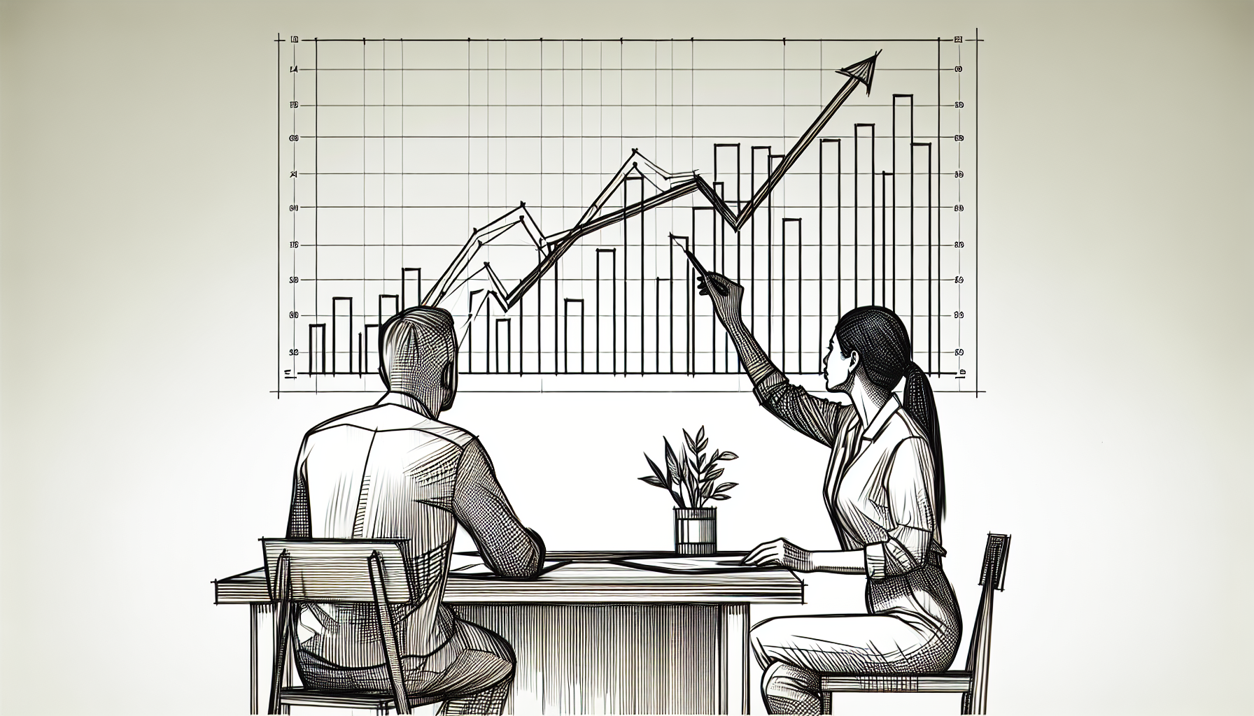 Pencil sketch illustration for: C.10. Graph data to communicate relevant quantitative relations (e.g., equal-interval graphs,