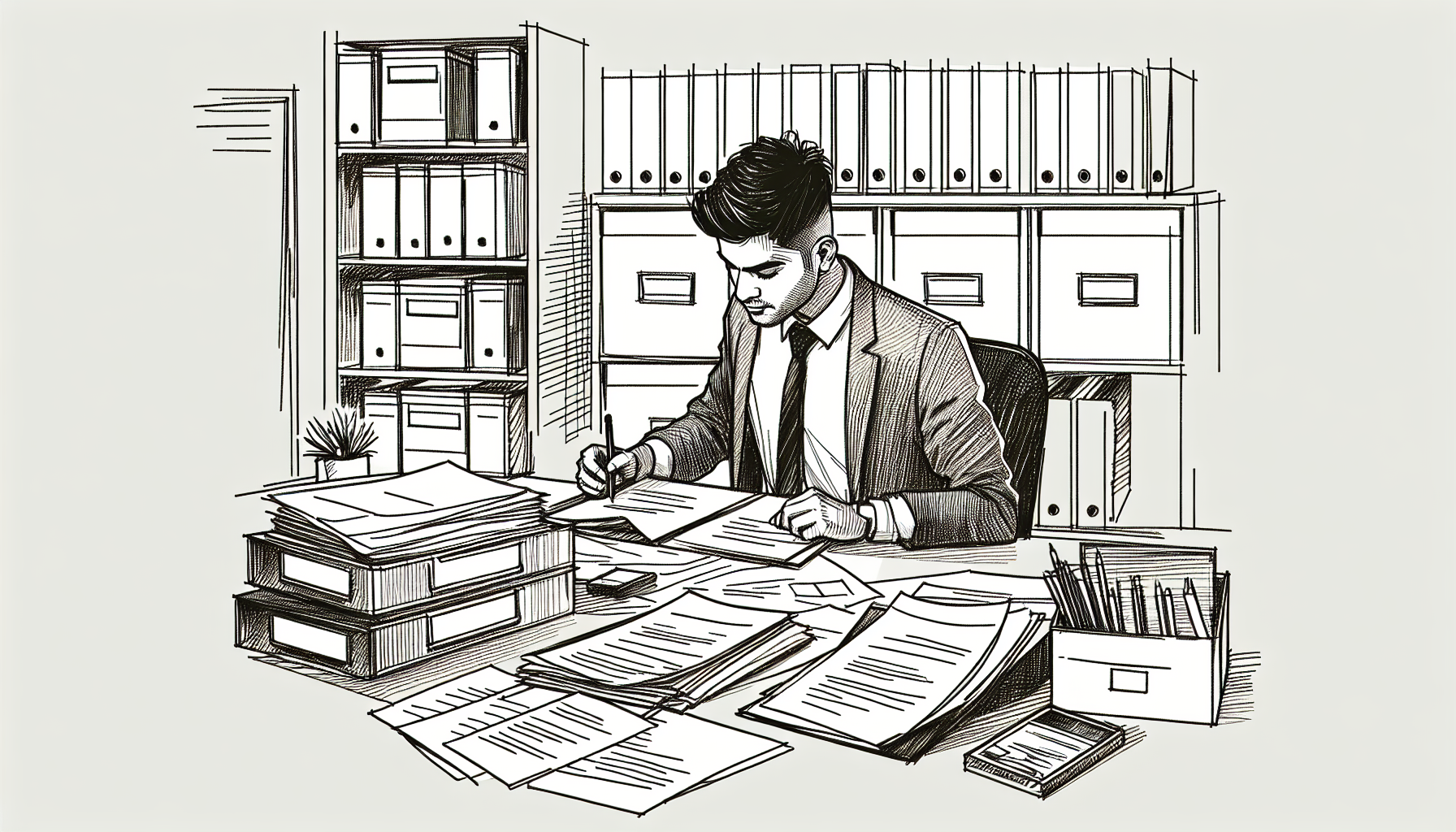Pencil sketch illustration for: F.1. Identify relevant sources of information in records at the outset of the case.