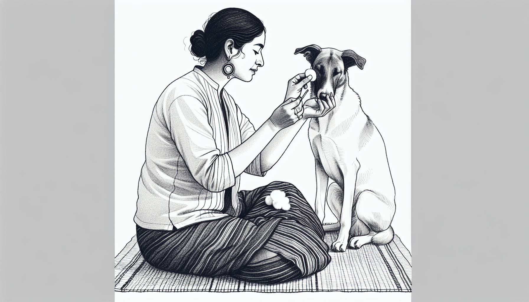 Pencil sketch illustration for: Development and validation of a caretaker-implemented ear cleaning teaching protocol for comp
