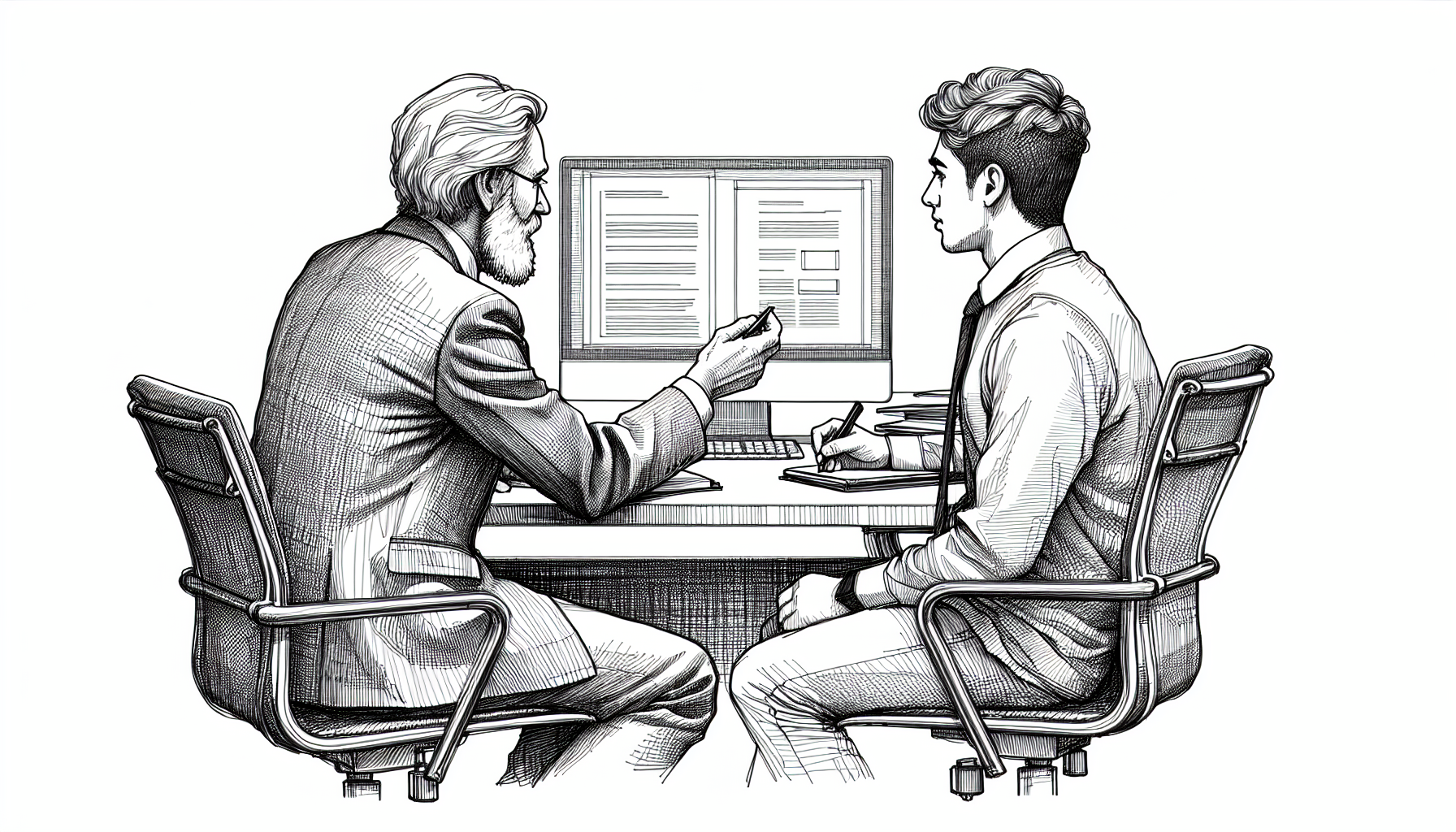 Pencil sketch illustration for: Mentorship-Based Onboarding: Pairing New Hires with Experienced Staff for Faster Ramp-Up