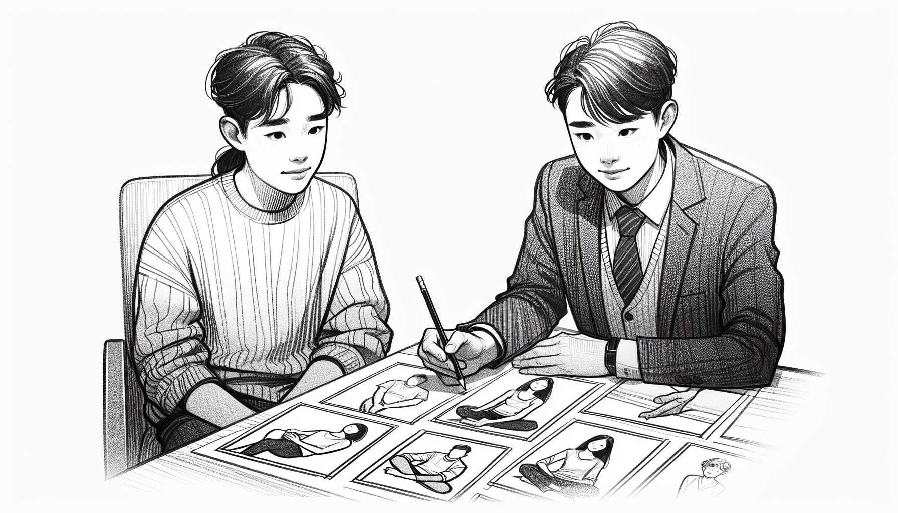 Pencil sketch illustration for: Teaching autistic adolescents to identify fear and anger: a preliminary study