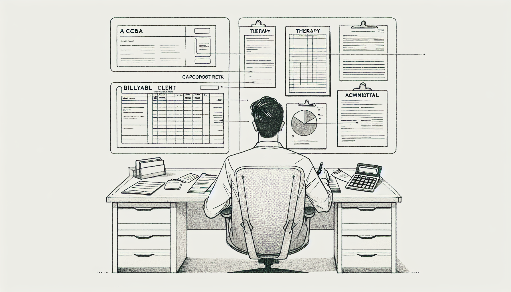 Pencil sketch illustration for: Administrative Time Allocation: How Much Non-Billable Time Do BCBAs Need?
